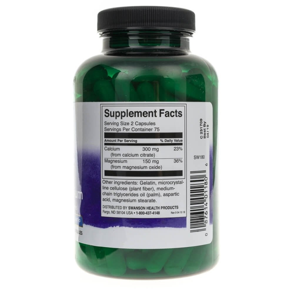 SWANSON kaltsiumtsitraat + magneesium – 150 kapslit