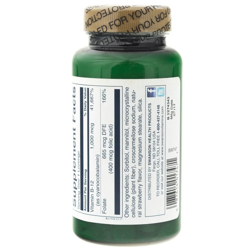 SWANSON vitamiin B12 500 mcg, maasikamaitselised – 250 närimistabletti