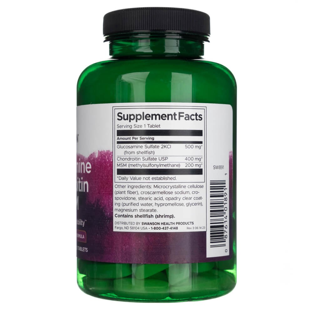 SWANSON glükoosamiin, kondroitiin ja MSM 500 mg – 120 tabletti