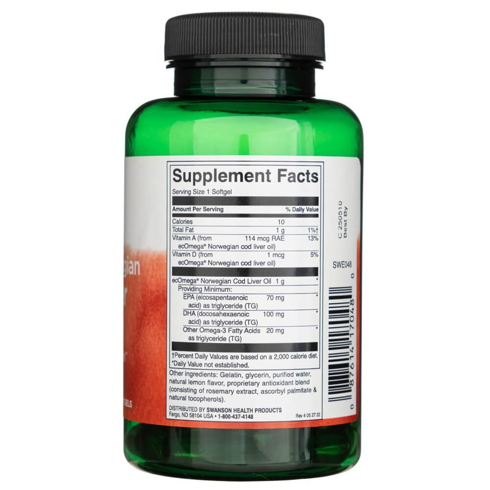 SWANSON tursamaksaõli – Norra puhtus 1000 mg – 60 kapslit