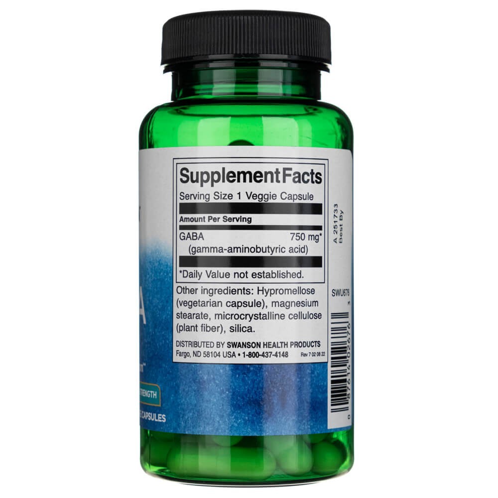 SWANSON GABA maksimaalse tugevusega 750 mg – 60 kapslit