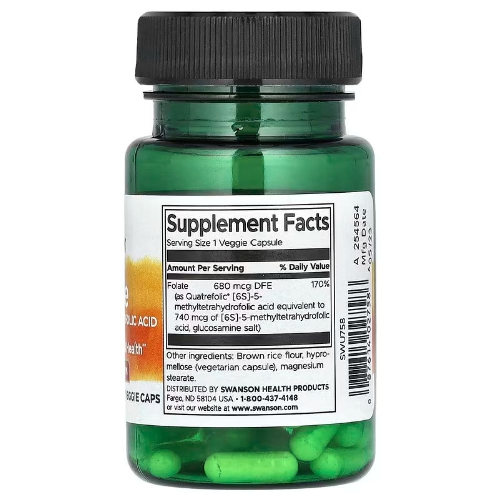 SWANSON folaat (5-metüültetrahüdrofoolhape) 680 mcg – 30 kapslit